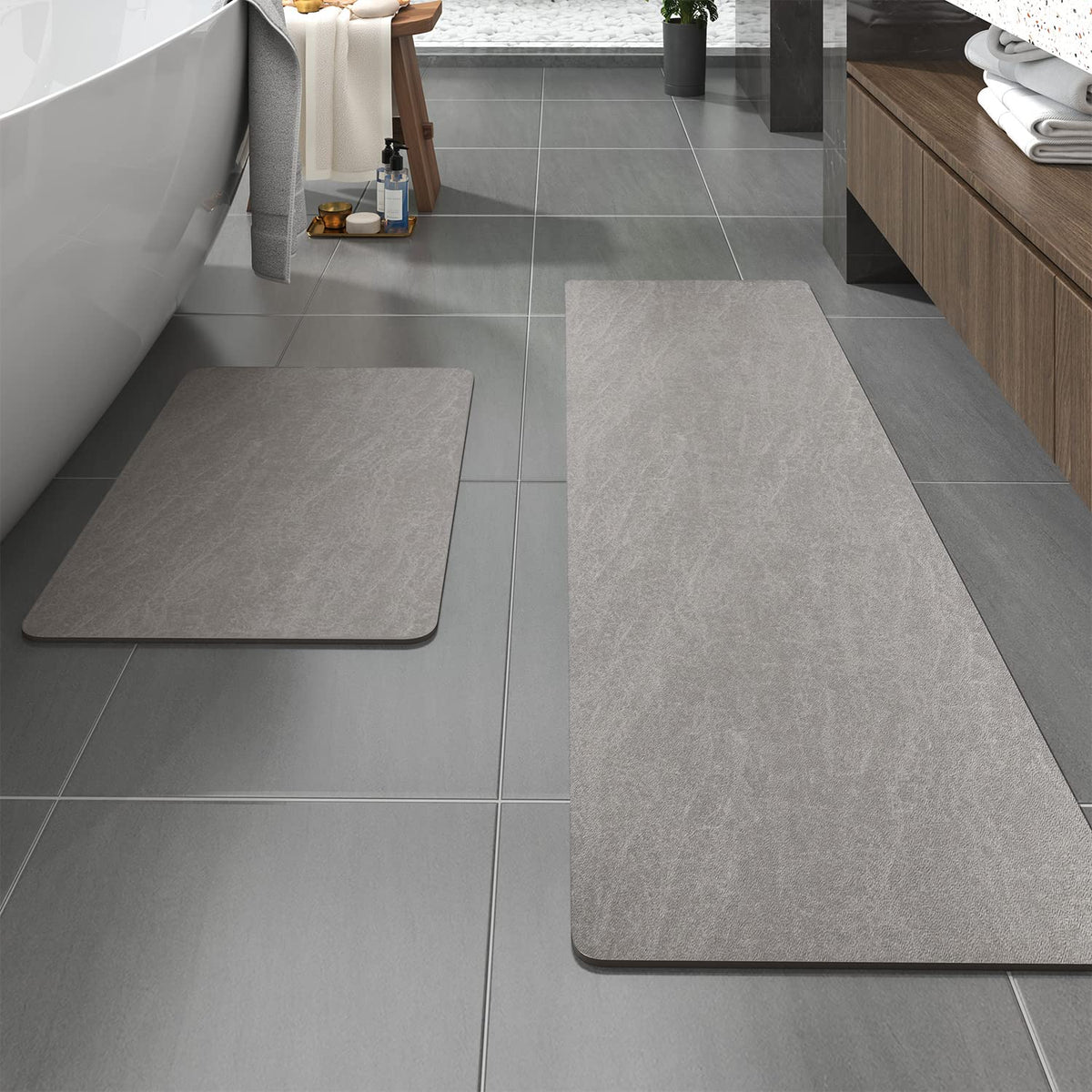 MontVoo -Bath Mat-Rubber Backing Non SlipThin Bathroom Rugs Fit Under Door- Quick Dry Absorbent Faux Suede Surface Grey Bathroom Floor Mats-Shower Rug for in Front of Bathtub Shower Gray 16x24
