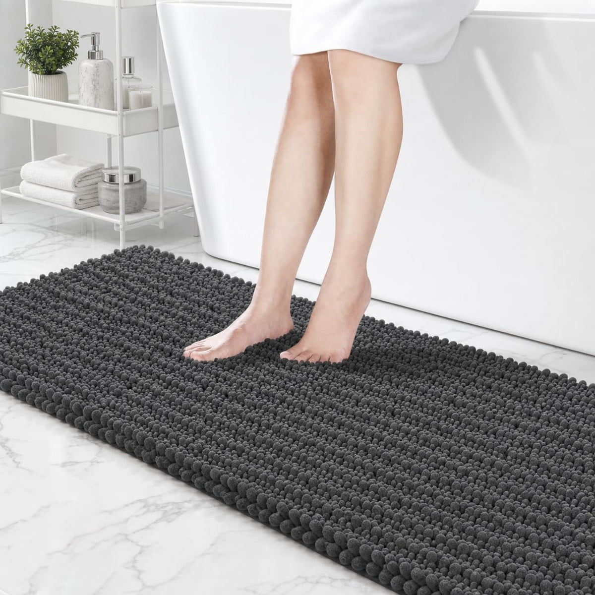 ILANGO Bathroom Rugs Dark Grey 32x20,Extra Soft Absorbent Chenille Bath Rugs,Thick Non-Slip Shaggy Bath Mat,Machine Washable Quick Dry Bath Mats for Bathroom Floor, Tub, Shower Accessories