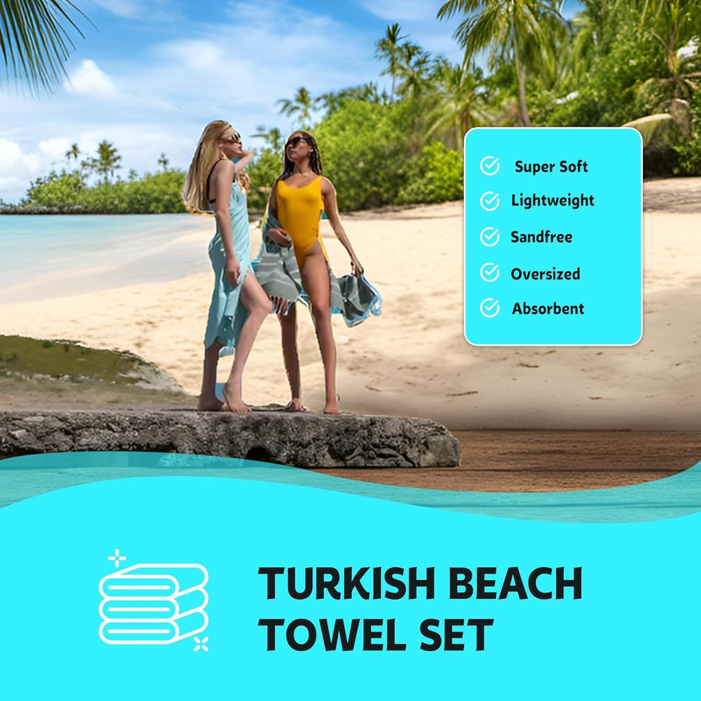 HAVLULAND Turkish Beach Towels, Set of 6, Oversized 72" x 40", 100% Cotton
