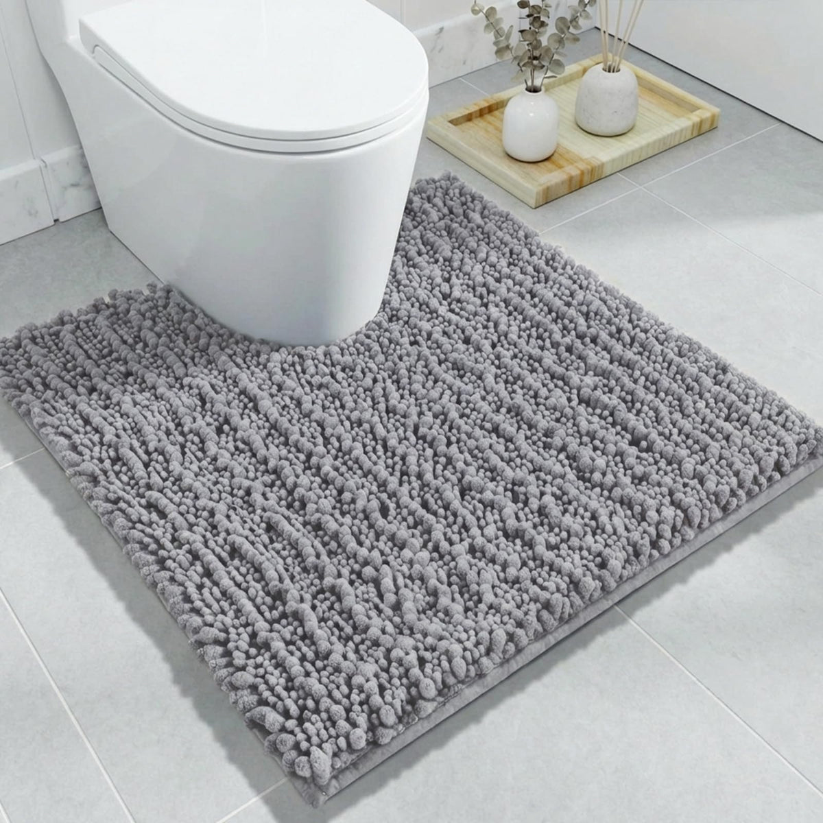 Disolla Small Bath Mat 17x24 Inch - Chenille Navy Blue Bathroom Rug, Extra Soft Absorbent Plush Shaggy Bathmat, Non-Slip Machine Washable Floor Mat for Shower, Tub and Sink