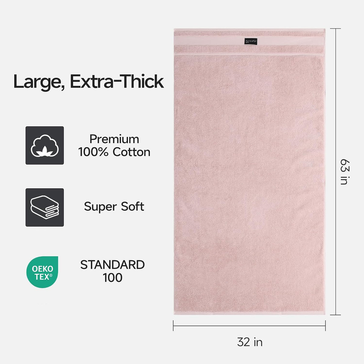REDKISS 2 Pack Bath Towels Large 32x63 Inches, Heavyweight 760G - Pink