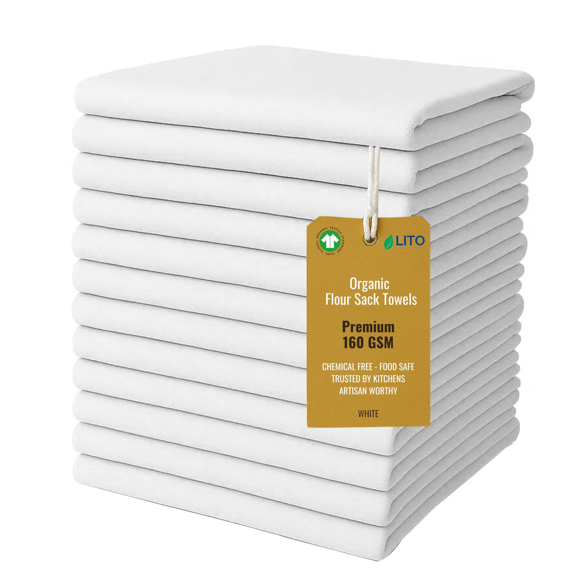 Flour Sack Towels | Tea Towel for Crafts| Kitchen Dish Cotton Blank Towel for Embroidery| Baking Bread Proofing Linen Cover| Super Absorbent Quick Dry| 12 Pack 18"x 28" White