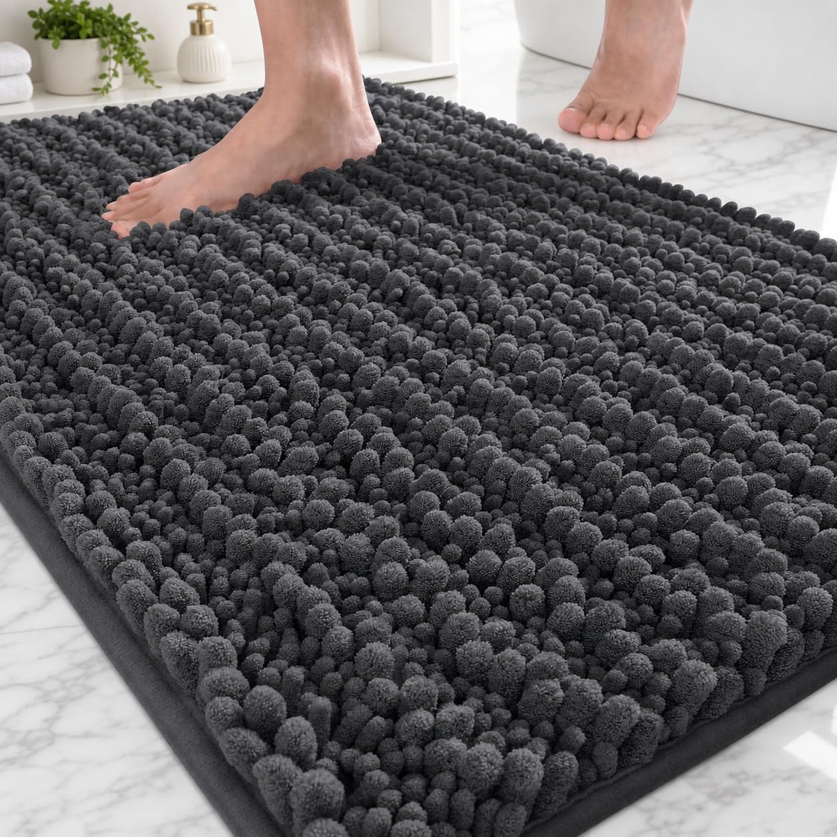 ILANGO Bathroom Rugs Dark Grey 32x20,Extra Soft Absorbent Chenille Bath Rugs,Thick Non-Slip Shaggy Bath Mat,Machine Washable Quick Dry Bath Mats for Bathroom Floor, Tub, Shower Accessories