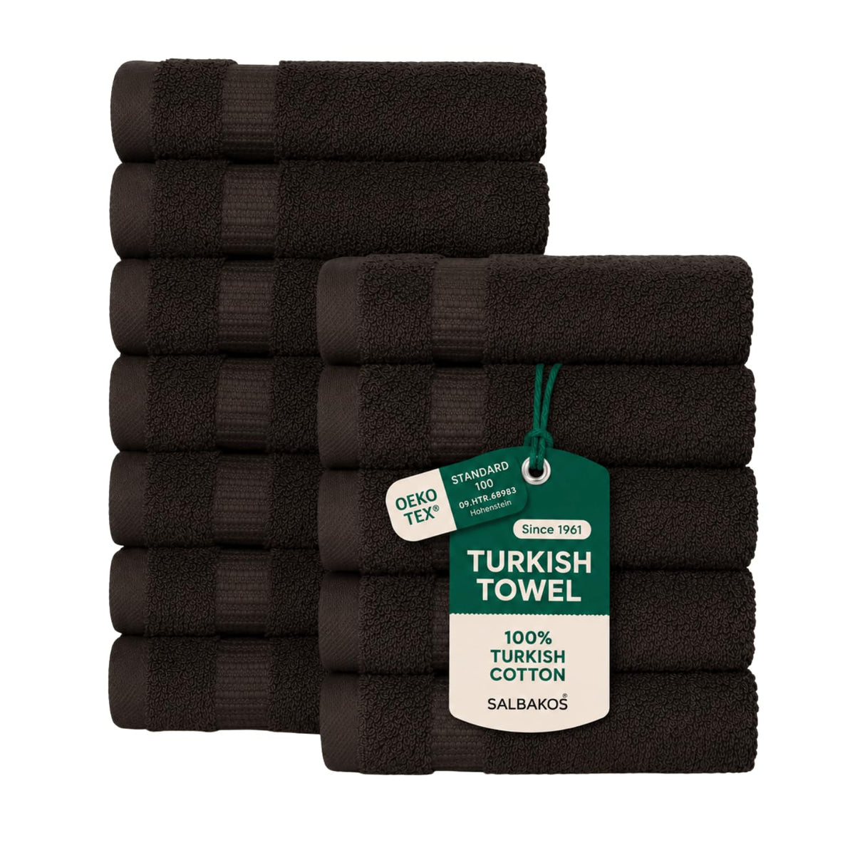 SALBAKOS 6-Piece 100% Turkish Cotton Hand Towels, 16x30 inch, White