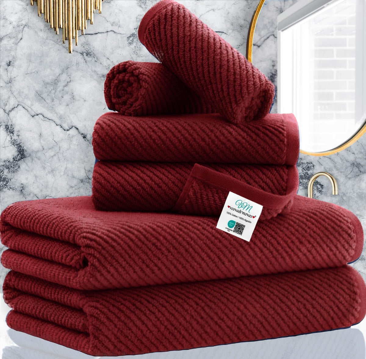 VOOVA & MOVAS 6PC Towel Set, 100% Cotton, Dark Grey