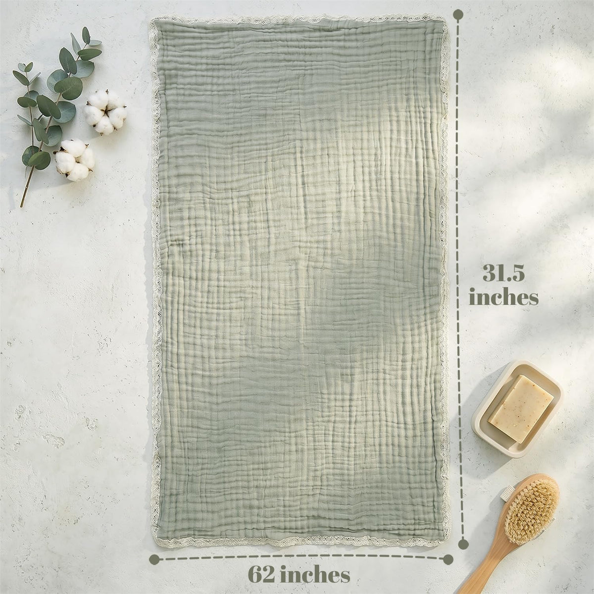 Lightweight Cotton Bath Towels, 2 Pack Quick Dry Muslin Towels for Adults