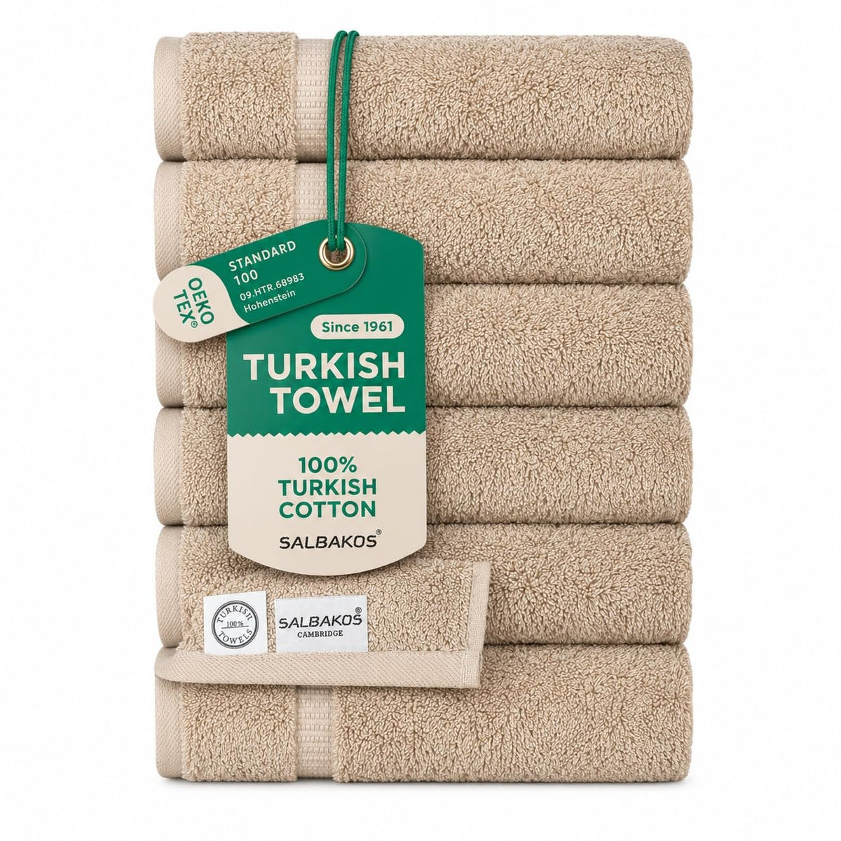SALBAKOS 6-Piece 100% Turkish Cotton Hand Towels, 16x30 inch, White