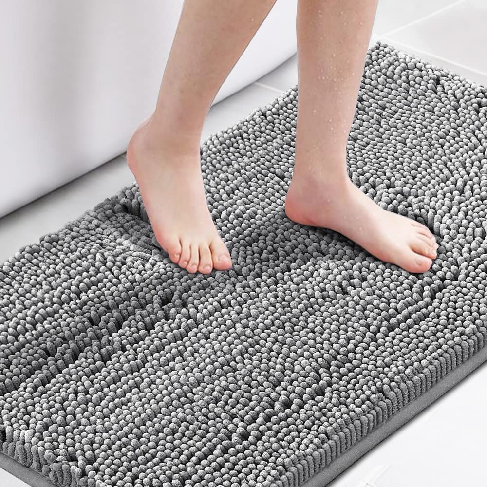 H.VERSAILTEX Navy Blue Bath Rug, Bath Mat Non Slip Bath Mats for Bathroom Floor, Bathroom Rug Extra Thick Chenille Rug 17" x 24" Absorbent Soft Shaggy Washable Dry Fast Plush Rugs for Bathtubs