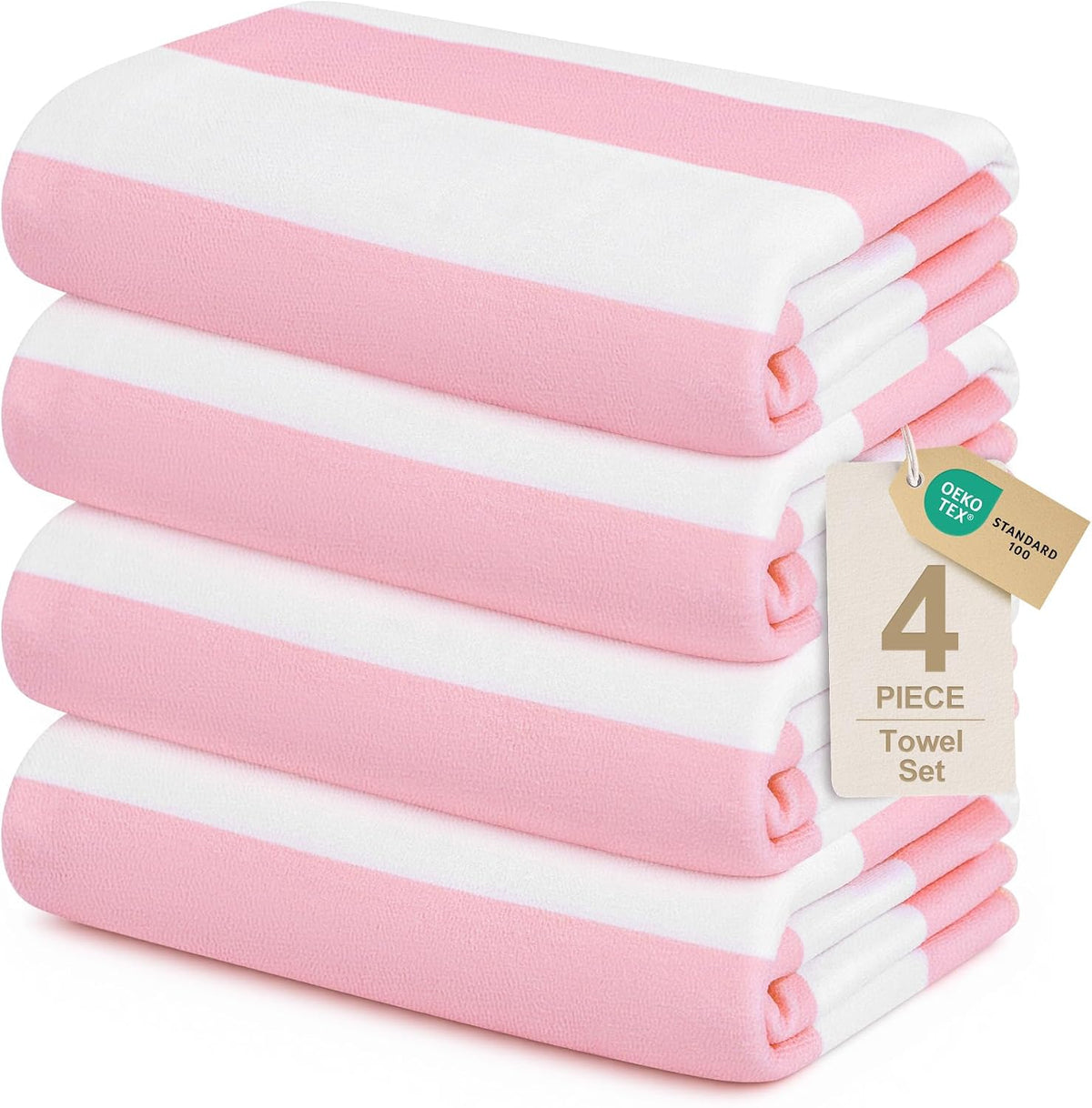 Touchat 4 Pack Beach Towels Oversized 30'' x 60'' Microfiber Pool Swim Bath Camping Travel Cabana Stripe Quick-Dry Super Absorbent Lightweight Sand Free Towel for Adults, Multi-Functional，Pink