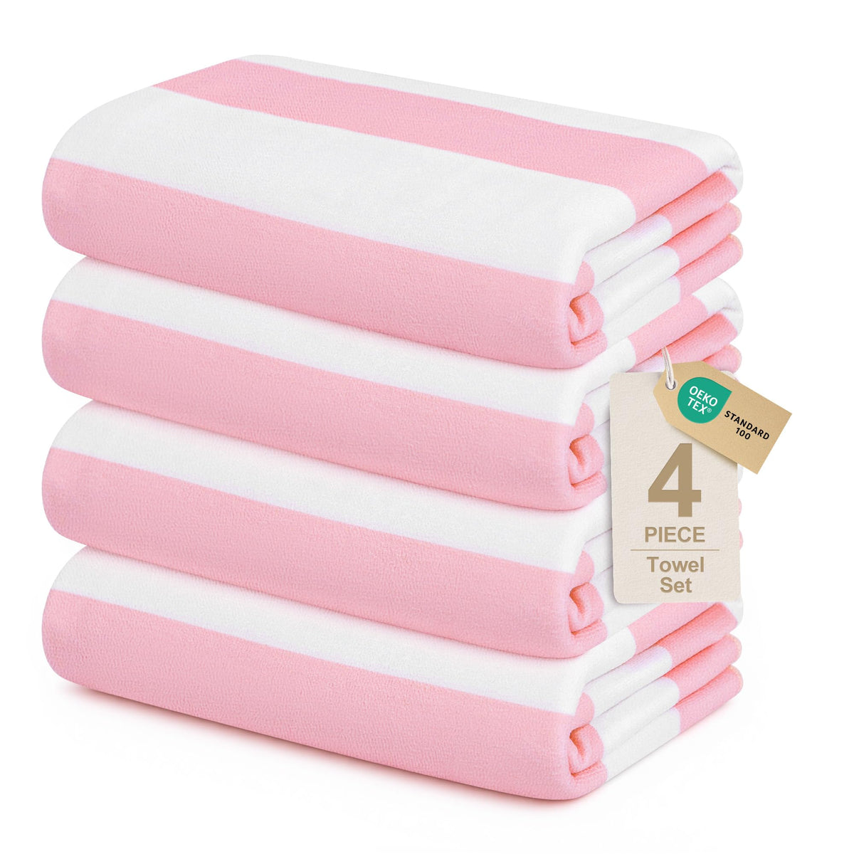 Touchat 4 Pack Beach Towels Oversized 30'' x 60'' Microfiber Pool Swim Bath Camping Travel Cabana Stripe Quick-Dry Super Absorbent Lightweight Sand Free Towel for Adults, Multi-Functional，Pink