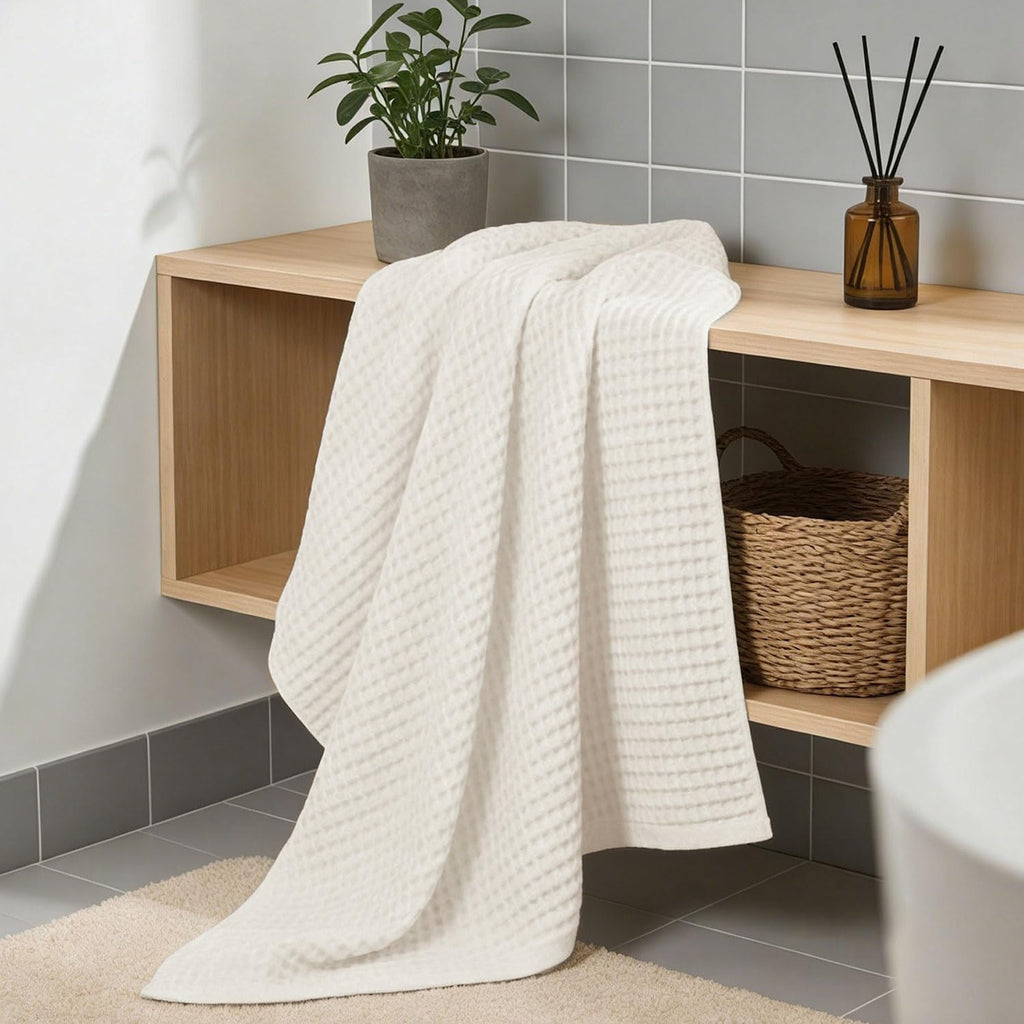 Waffle Bath Towels Set of 2 (Mist White) – Cotton, Quick Dry, Low Lint