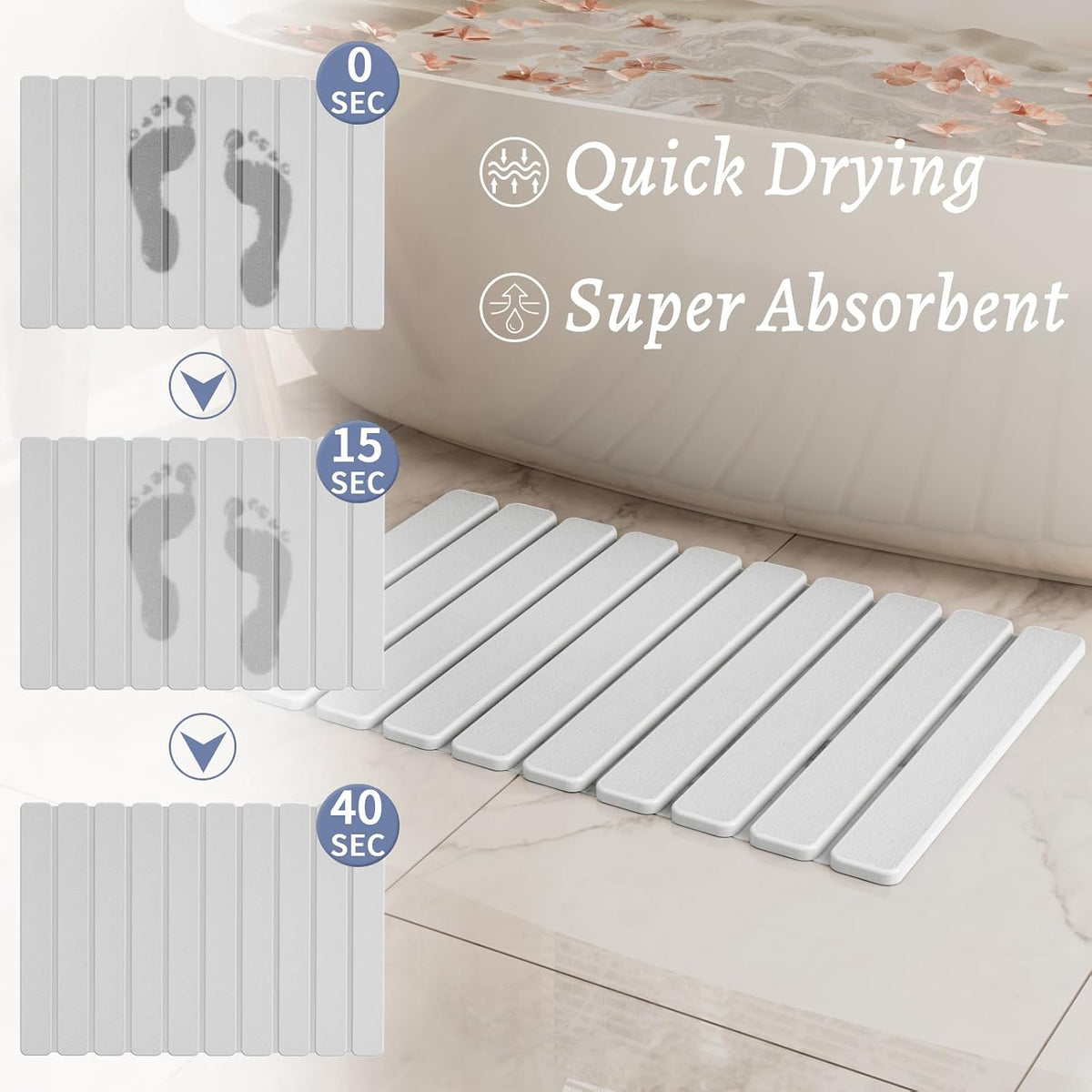 Foldable Stone Bath Mat, Diatomaceous Earth Stone Drying Mats for Bathroom