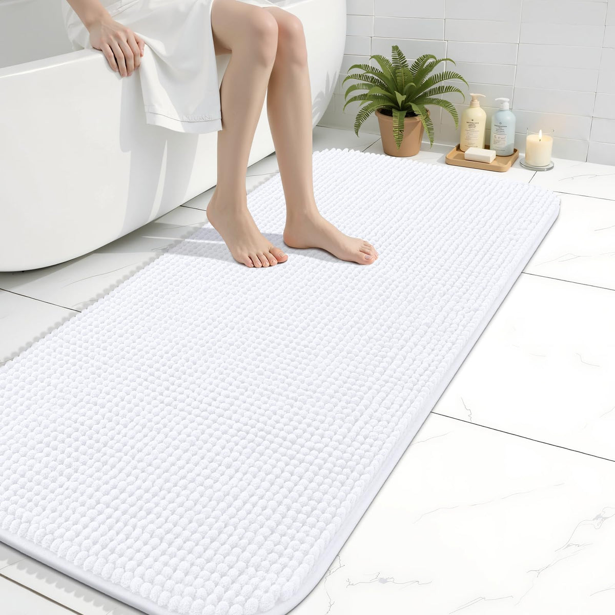 Arotive Chenille Bathroom Rugs 30x20, Soft Absorbent Bath Mat, Grey