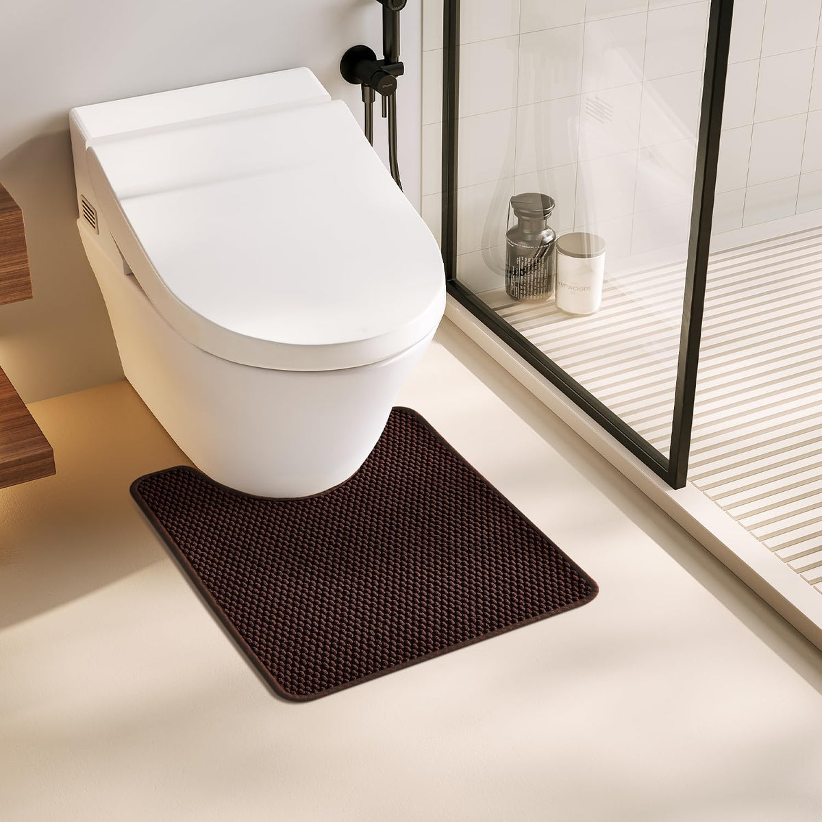 TYUU Bathroom Rugs Non Slip Washable, Super Absorbent Thin Bath Mat Small Quick Dry Low Pile Bathroom Rug, Dark Grey 16"x24"