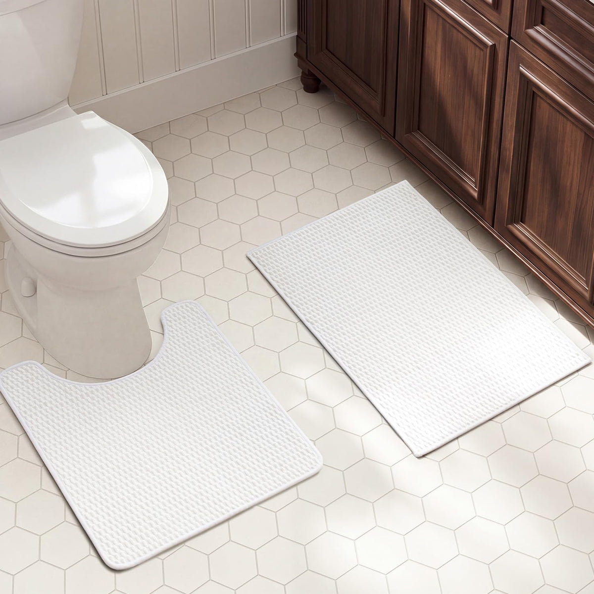 TYUU Bath Mat Set 2 Piece, Thin Bathroom Rugs Non Slip Washable Quick Dry