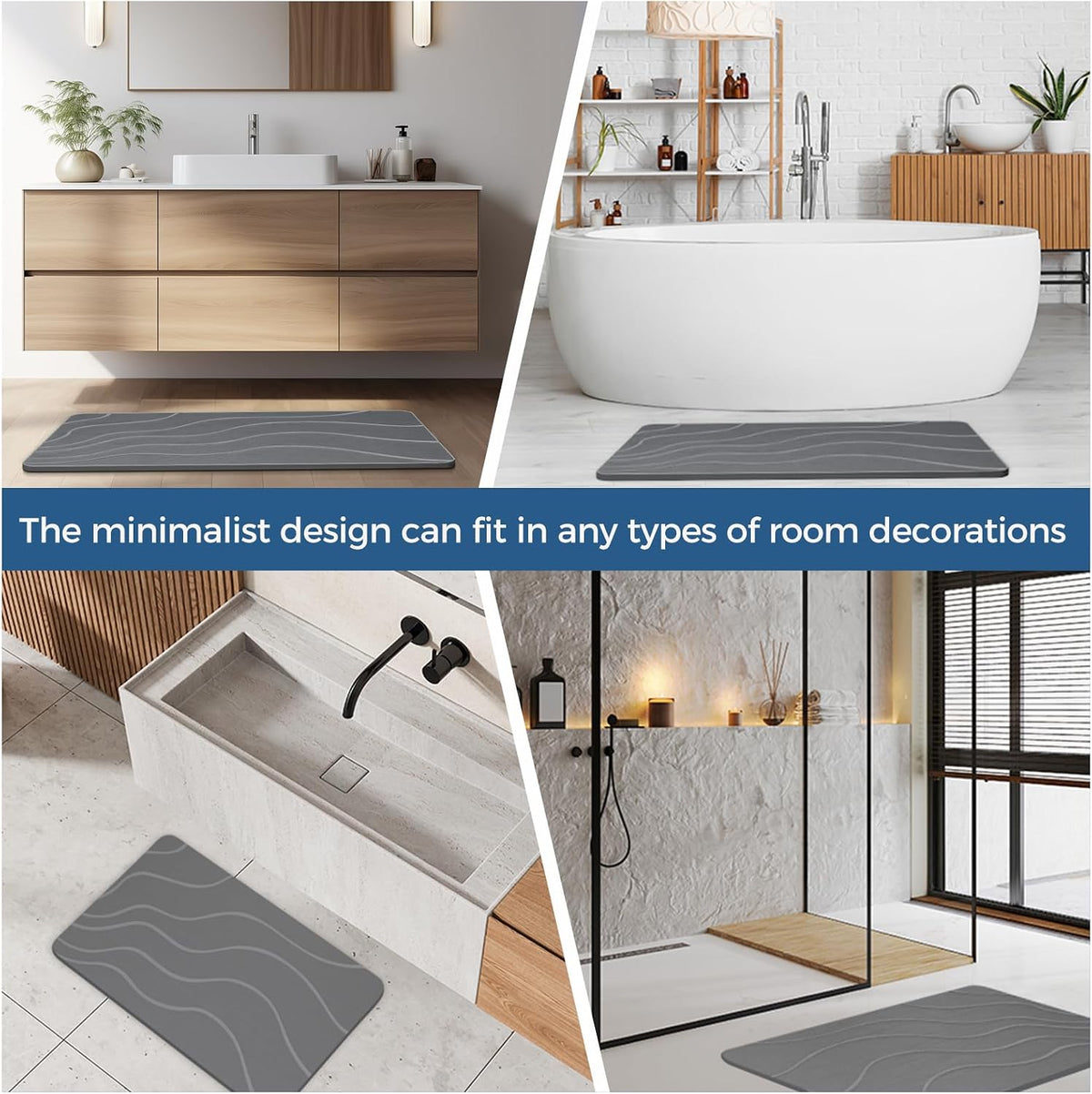 Jiloma Stone Bath Mat Diatomite Stone Mats for Bathroom Non-Slip Diatomaceous Earth Mat Super Absorbent Bathroom Floor Mat Natural Easy to Clean (24 * 16 Grey)