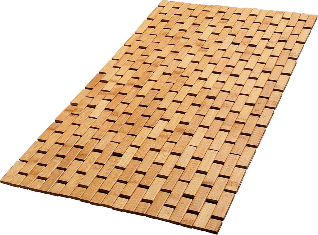 Bamboo Bath Mat, 34 x 18 Inch Foldable Roll-Up Wood Bathmat