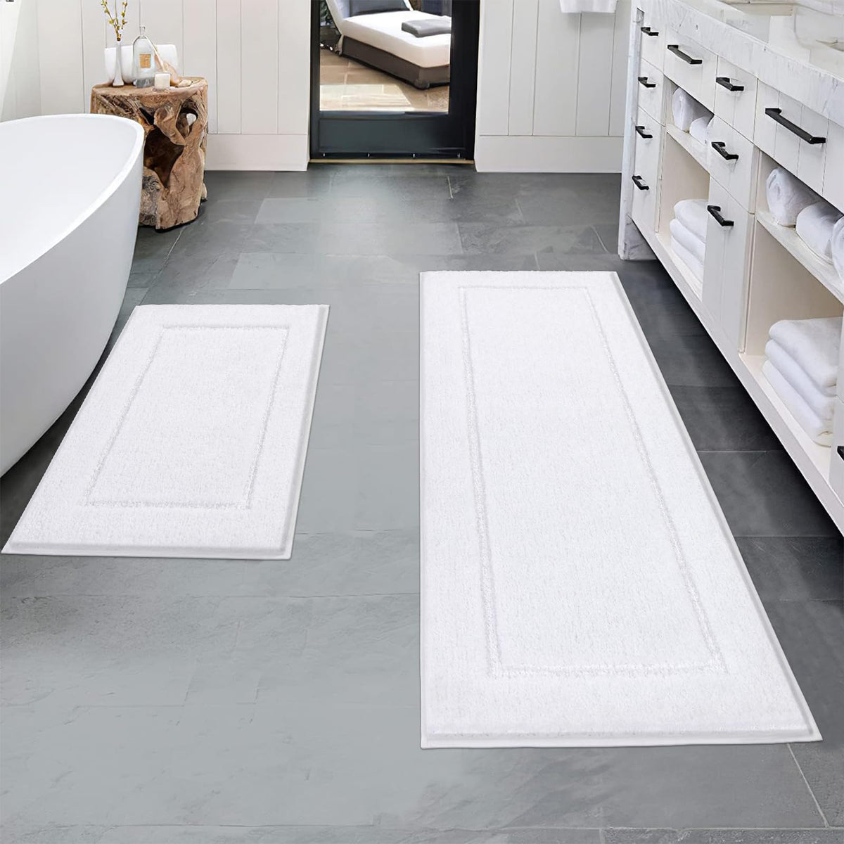 Pauwer Bathroom Rug Sets 3 Piece, Non Slip Washable Bath Mat, Black