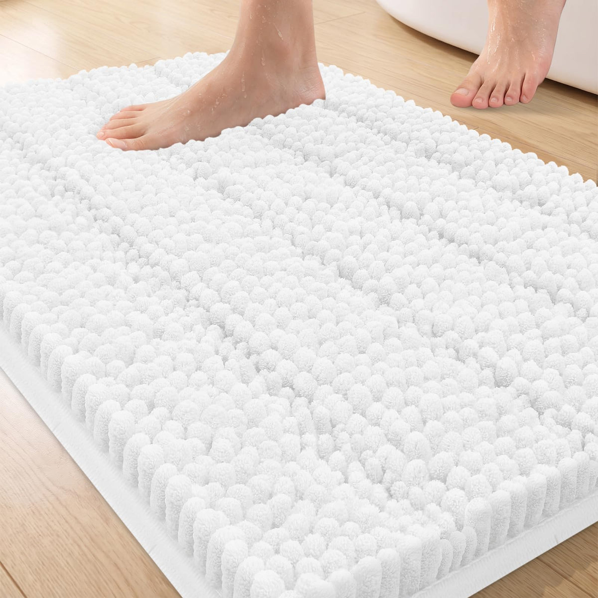 Bcoimo Small Bath Rug Mat,24x17 Chenille Non Slip Black Bathroom Floor Mats