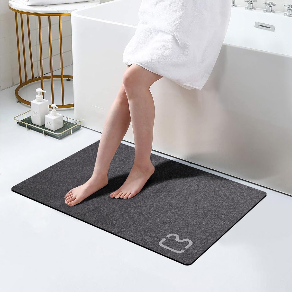 Diatomaceous Earth Bath Mat Stone Bath Mats for Bathroom,15.7"x23.6",Grey