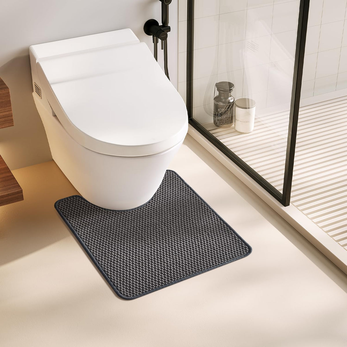 TYUU Bathroom Rugs Non Slip Washable, Super Absorbent Thin Bath Mat Small Quick Dry Low Pile Bathroom Rug, Dark Grey 16"x24"