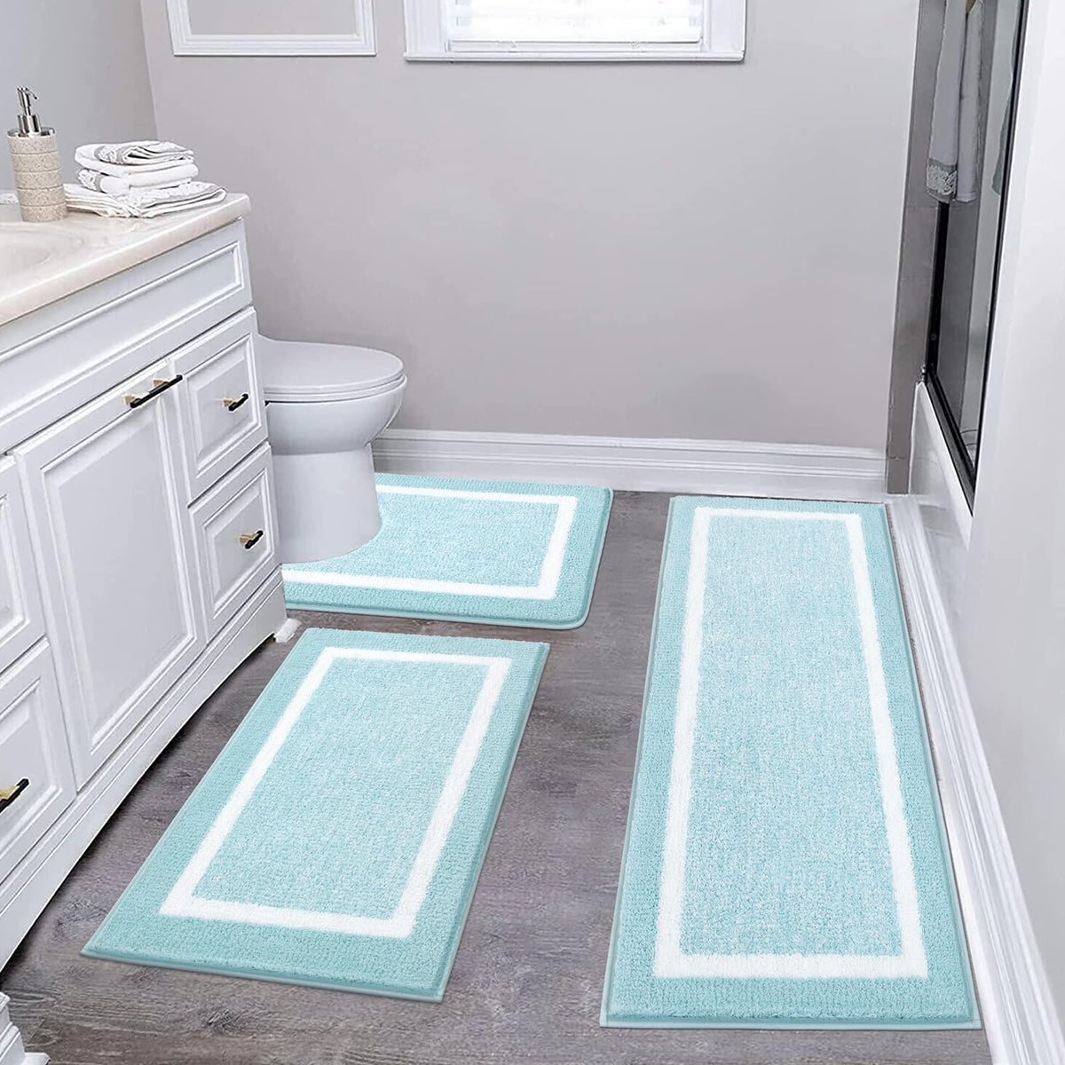 Pauwer Bathroom Rug Sets 3 Piece, Non Slip Washable Bath Mat, Black