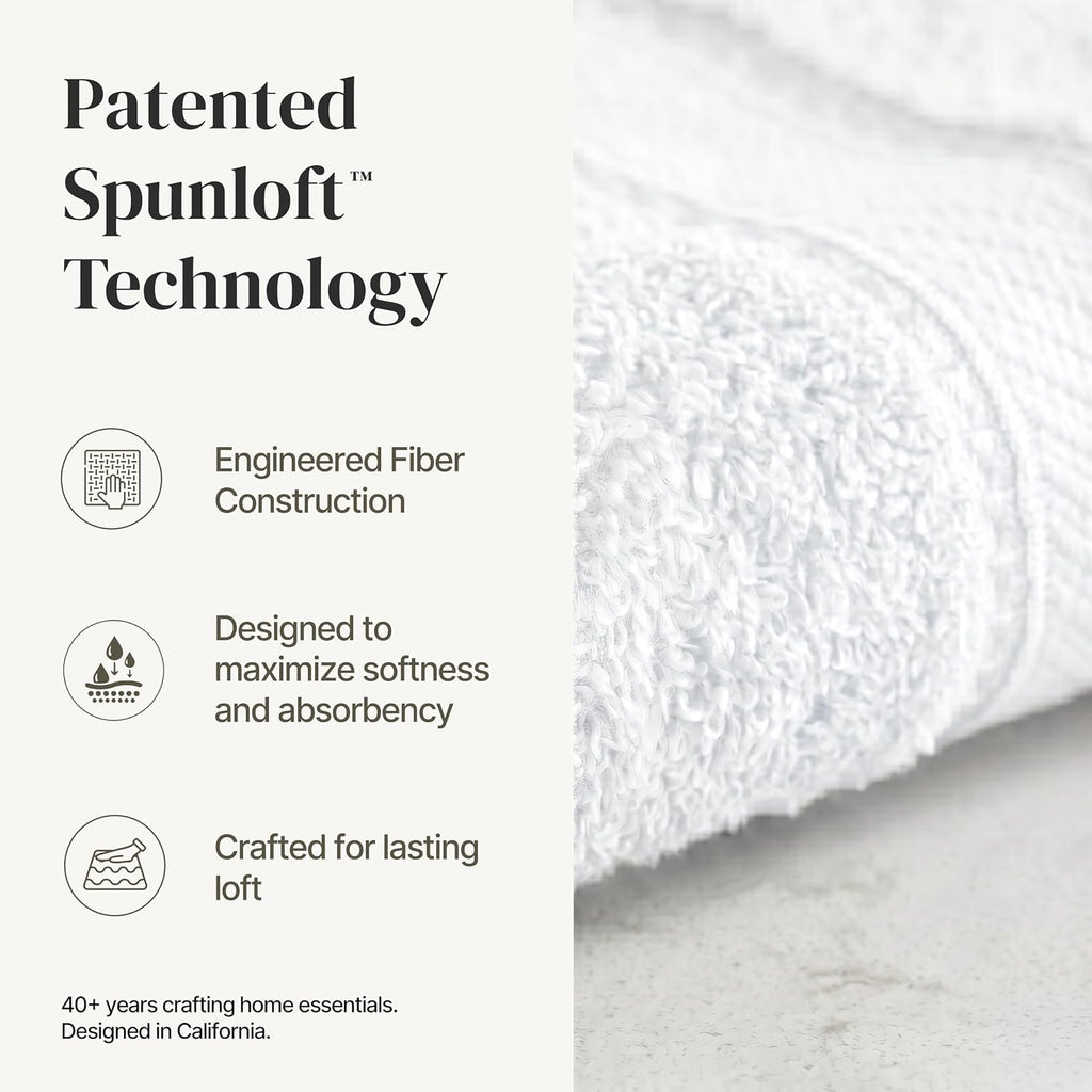 Modern Threads Spun Loft 6 Piece Bath Towel Set – 2 Bath Towels, 2 Hand Towels & 2 Washcloths – 100% Cotton, 600 GSM, Plush, Soft & Absorbent (White)