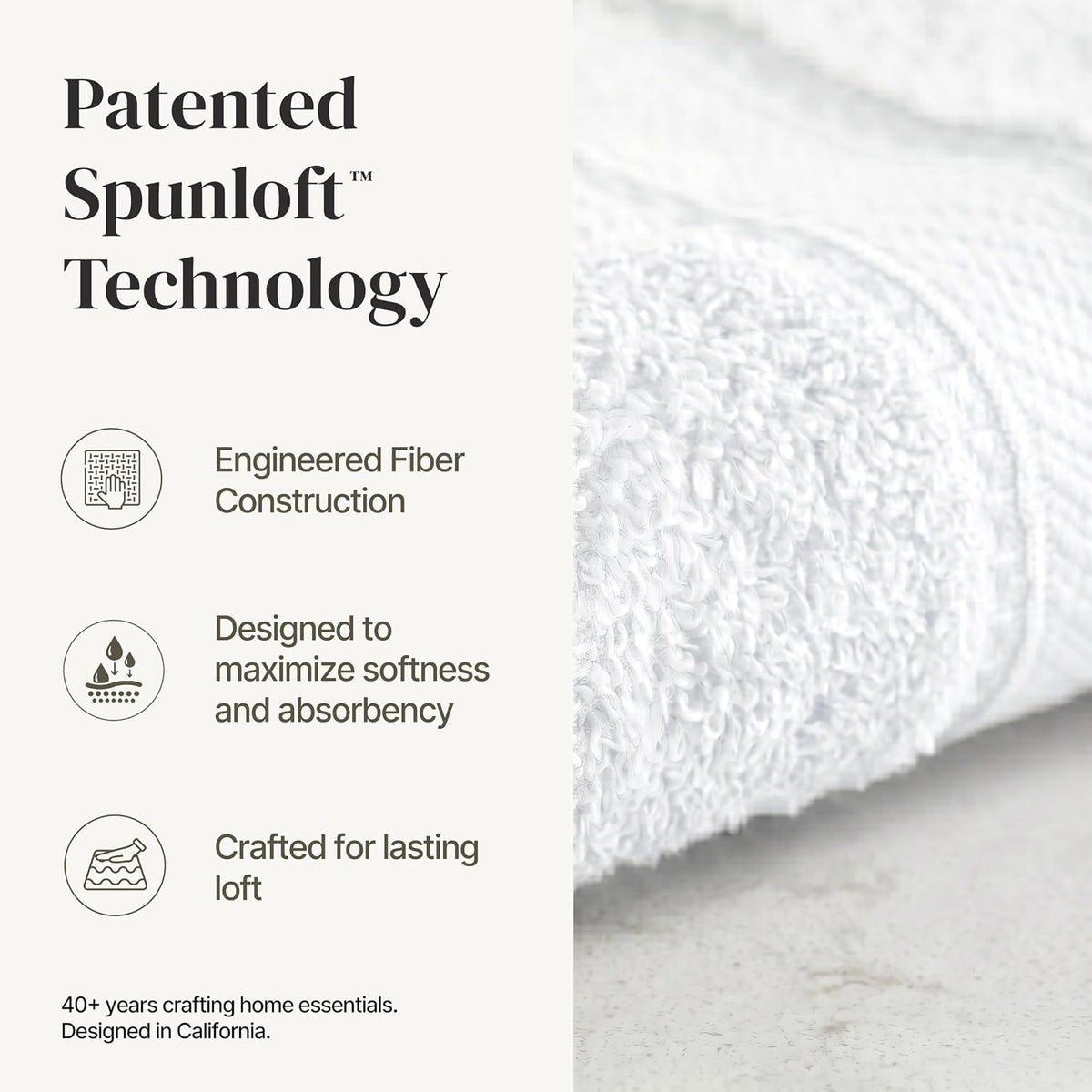 Modern Threads Spun Loft 6 Piece Bath Towel Set – 2 Bath Towels, 2 Hand Towels & 2 Washcloths – 100% Cotton, 600 GSM, Plush, Soft & Absorbent (White)