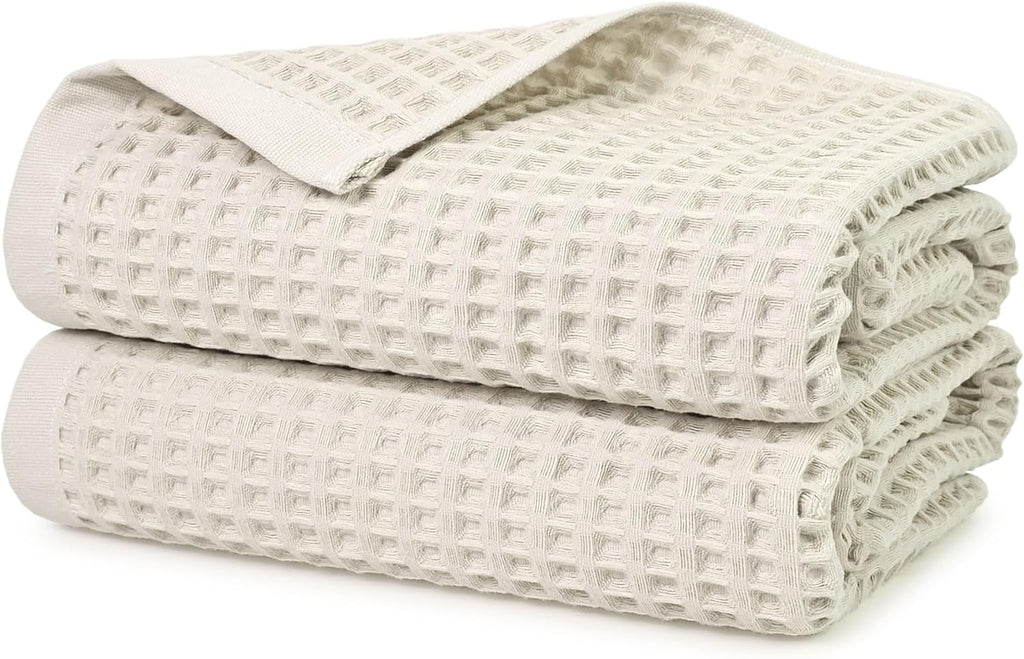 Waffle Bath Towels Set of 2 (Mist White) – Cotton, Quick Dry, Low Lint