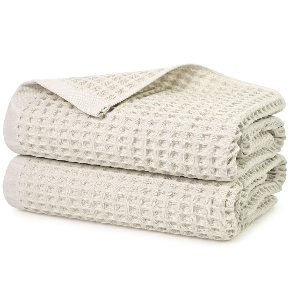 Waffle Bath Towels Set of 2 (Mist White) – Cotton, Quick Dry, Low Lint