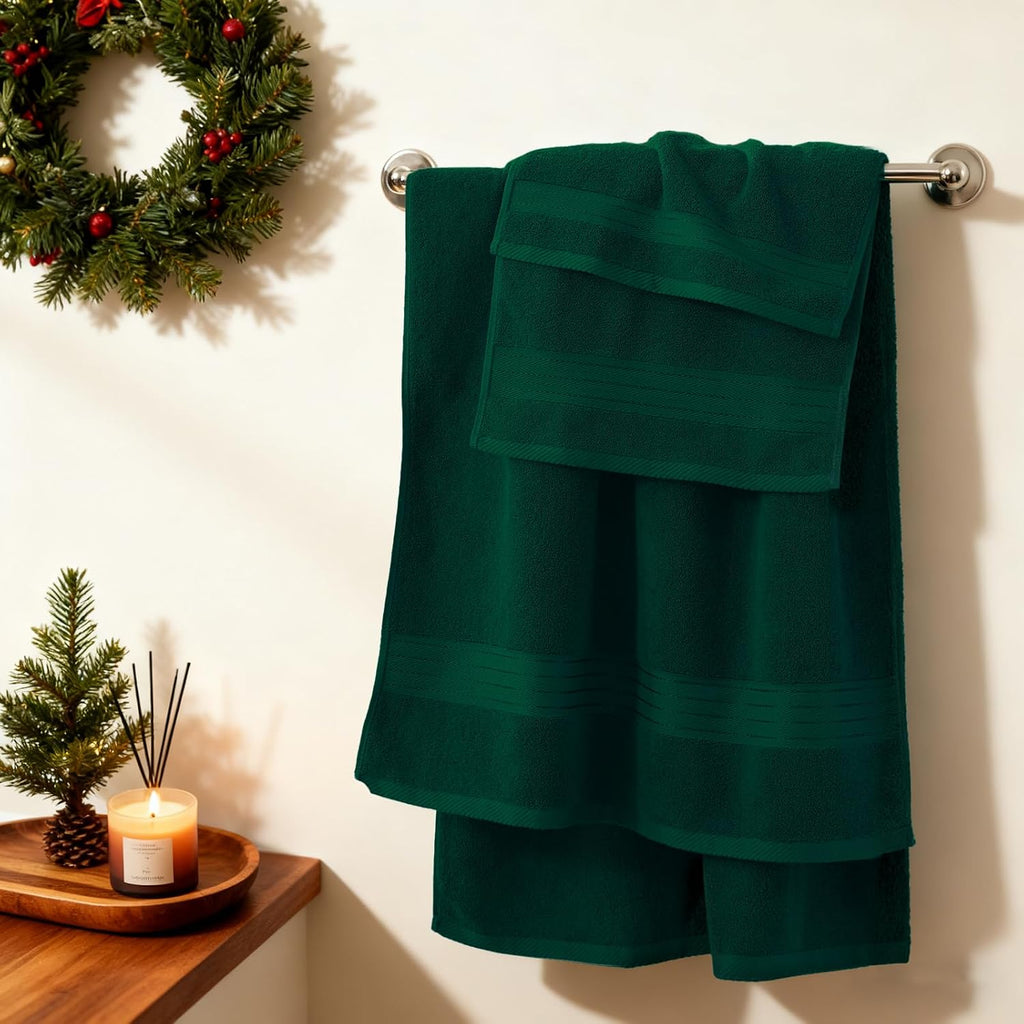 COZYART Luxury Bath Towel Set 6 Pcs, Dark Green 100% Turkish Cotton 650 GSM