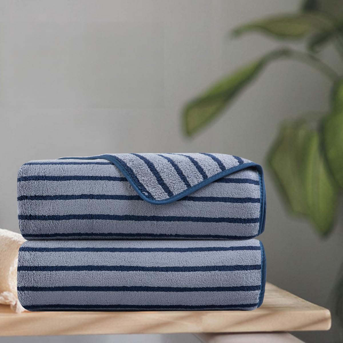 8 Pcs Brown Cabana Stripe Large Bath Towel Set-2 Bathroom Towels,2 Hand Towels,4 Washcloths Lightweight Soft Microfiber Bath Sheet Absorbent Shower Towel Quick Dry Beach Chair Spa Gym Hotel Towels