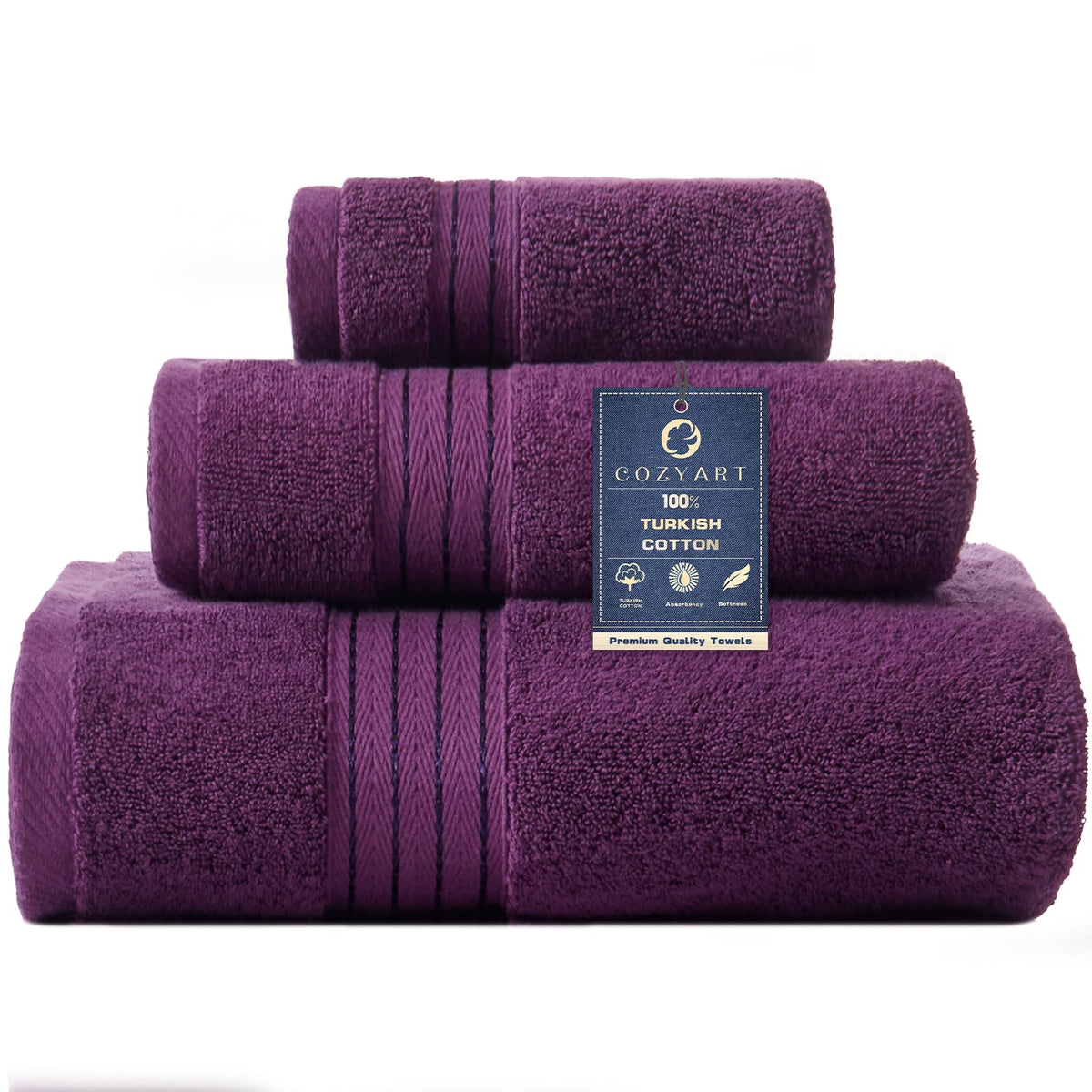 COZYART Luxury Bath Towel Set 6 Pcs, Dark Green 100% Turkish Cotton 650 GSM