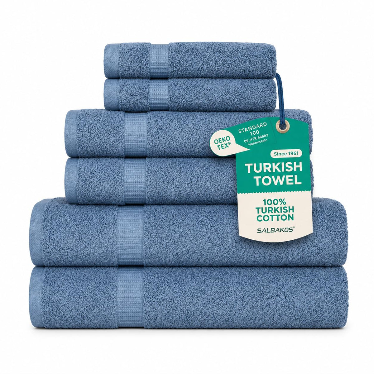 SALBAKOS 6-Piece 100% Turkish Cotton Hand Towels, 16x30 inch, White