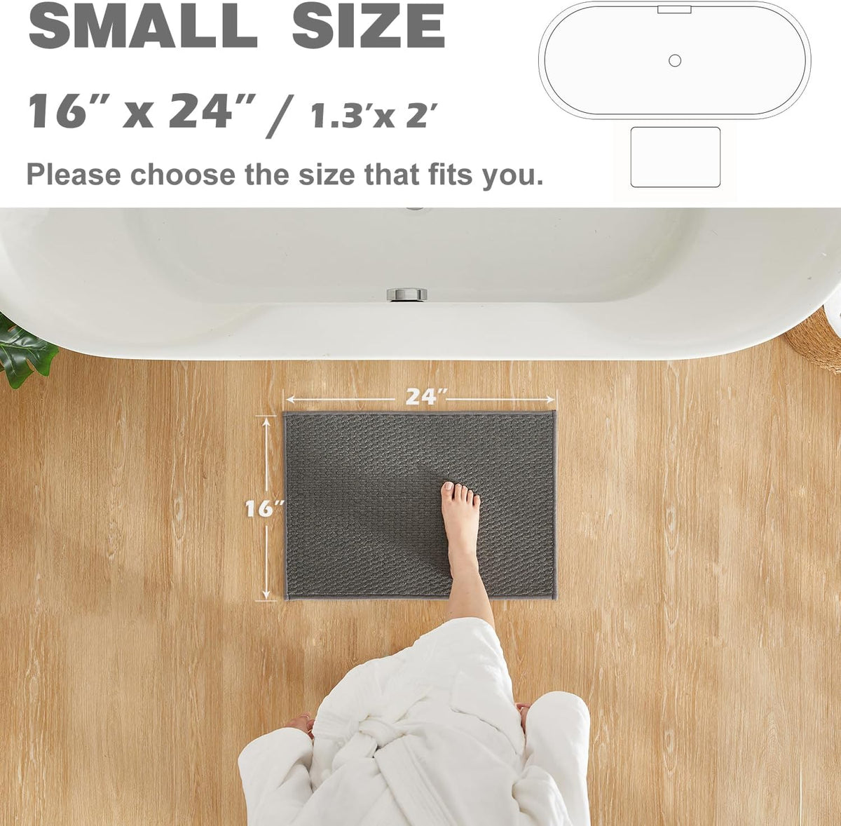 TYUU Bathroom Rugs Non Slip Washable, Super Absorbent Thin Bath Mat Small Quick Dry Low Pile Bathroom Rug, Dark Grey 16"x24"