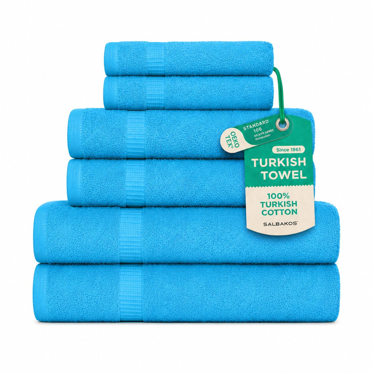SALBAKOS 6-Piece 100% Turkish Cotton Hand Towels, 16x30 inch, White