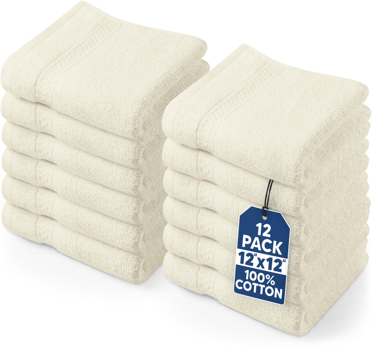 Utopia Towels 12 Pack Premium Wash Cloths, 12x12 in, 100% Cotton, White