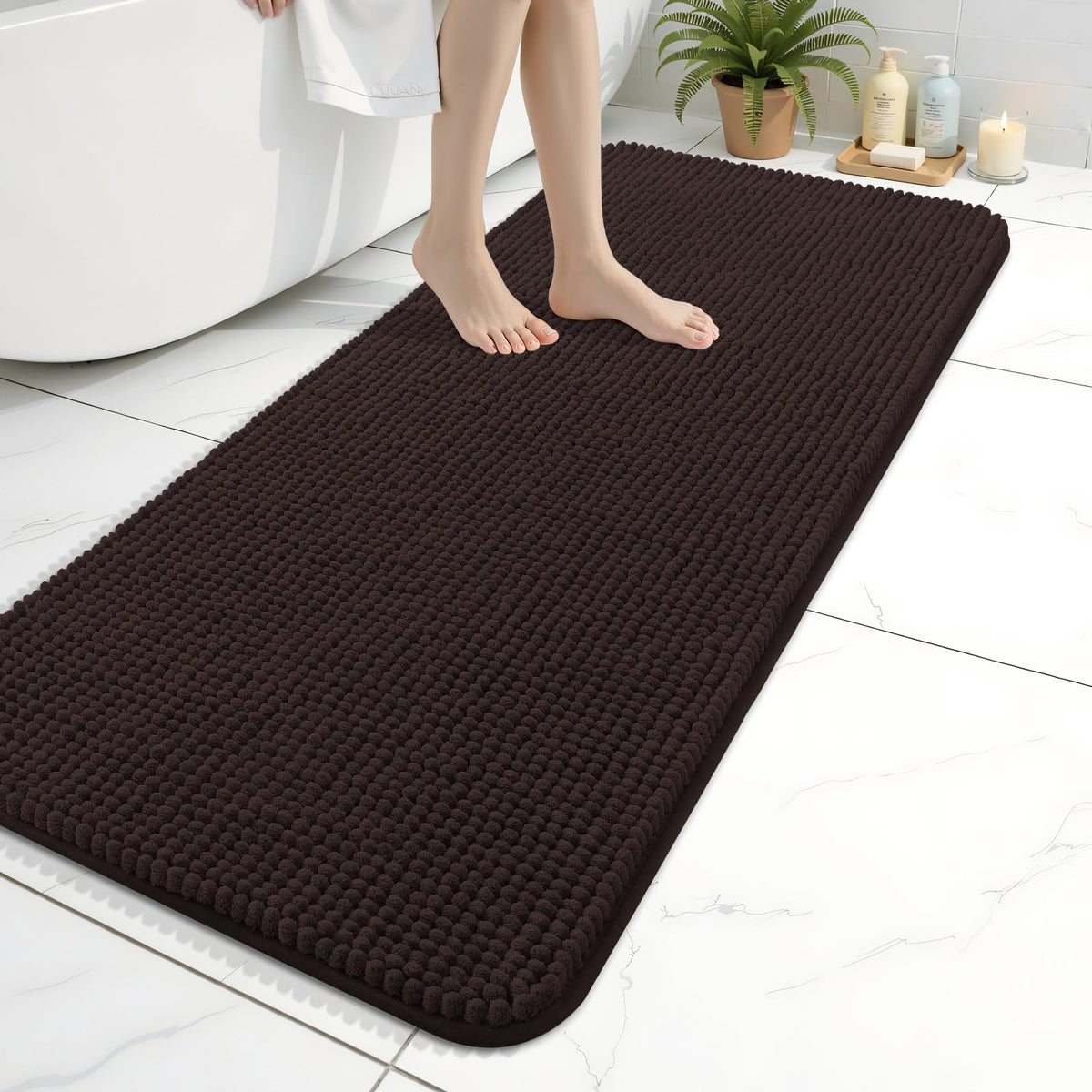 Arotive Chenille Bathroom Rugs 30x20, Soft Absorbent Bath Mat, Grey
