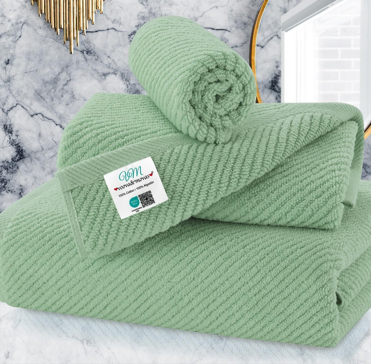 VOOVA & MOVAS 6PC Towel Set, 100% Cotton, Dark Grey