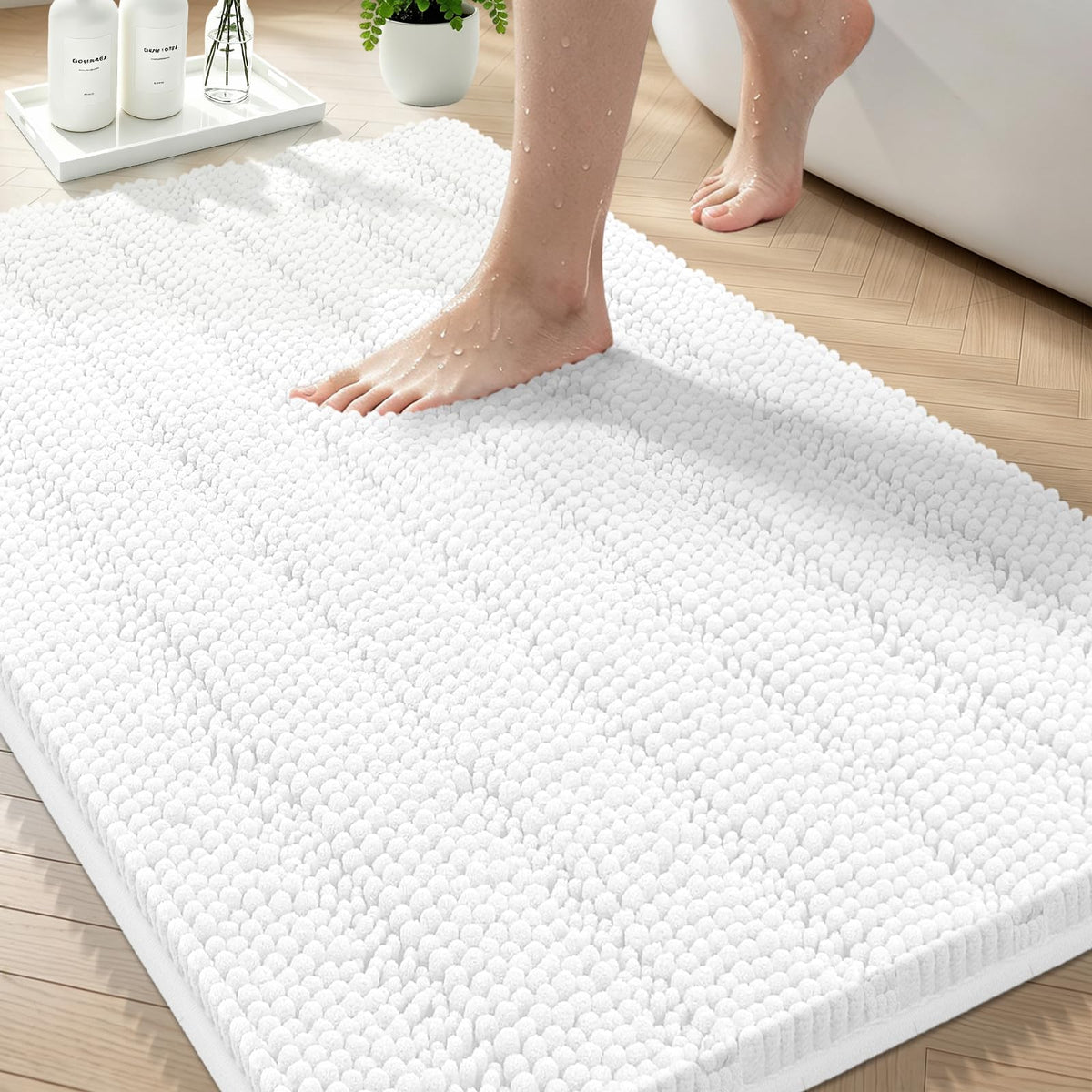 Bcoimo Small Bath Rug Mat,24x17 Chenille Non Slip Black Bathroom Floor Mats