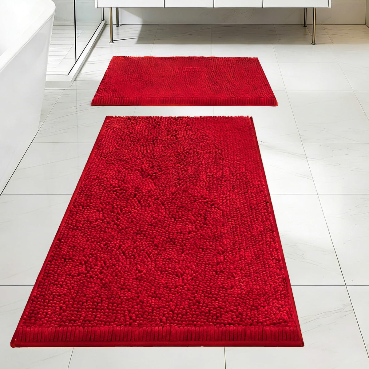 Bathroom Rugs Sets 2 Piece,Super Absorbent Soft,Thick,Machine Washable Chenille Bath Mat,Non Slip Toilet Floor Rug,Bath Mats for Bathroom,20x32 Plus 20x20 U Shape,Light Grey