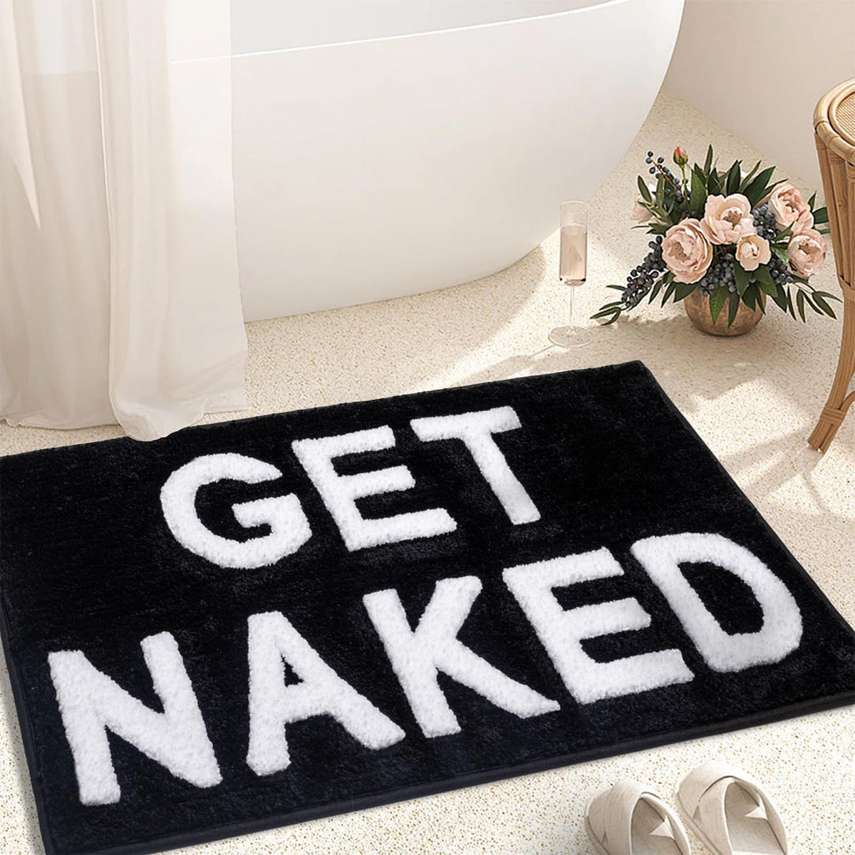 KOEXM Get Naked Bath Mat Black Cute Bathroom Rugs 16" x 24" Non Slip