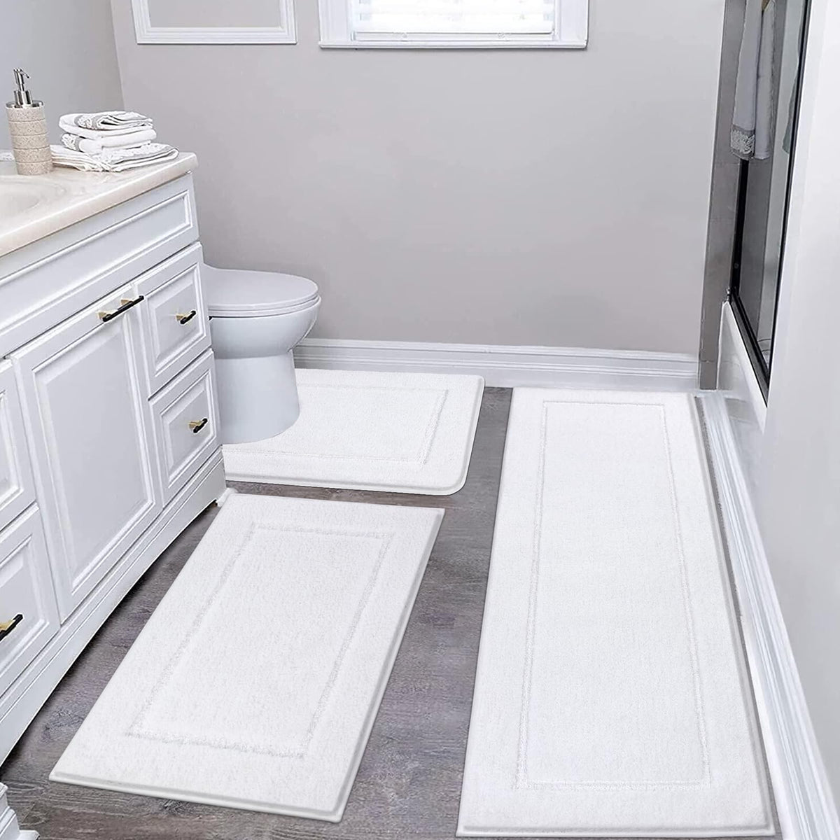 Pauwer Bathroom Rug Sets 3 Piece, Non Slip Washable Bath Mat, Black