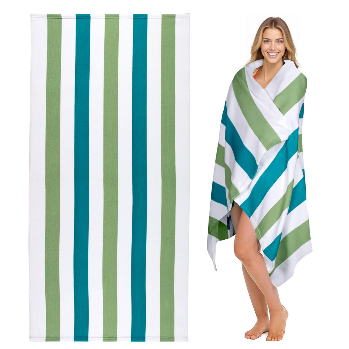 cabanana Large Oversized Beach Towel - Microfiber Sand Free 35 x 70 Inch Quick Dry Lightweight Pool Towel for Adults, Thin Striped Swim Towel (Black)