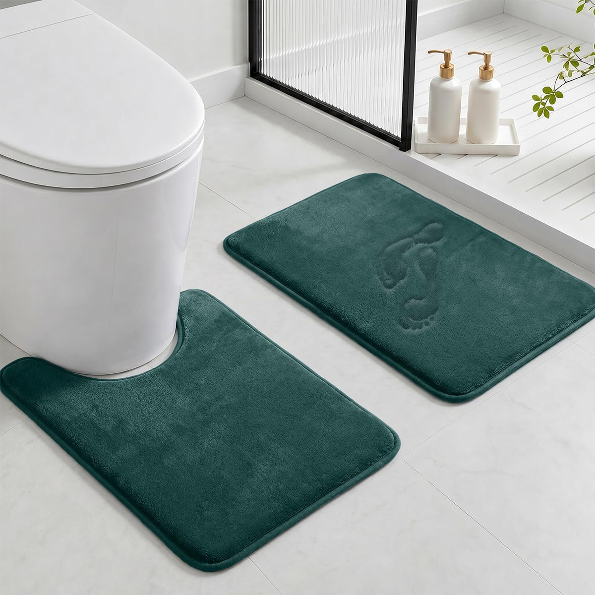 HUXMEYSON Bathroom Rugs Sets 3 Piece, Non-Slip & Quick Dry Bath Mat Set, Ultra Soft Velvet Bath Rugs for Bathroom, Toilet and Shower Floor, Grey