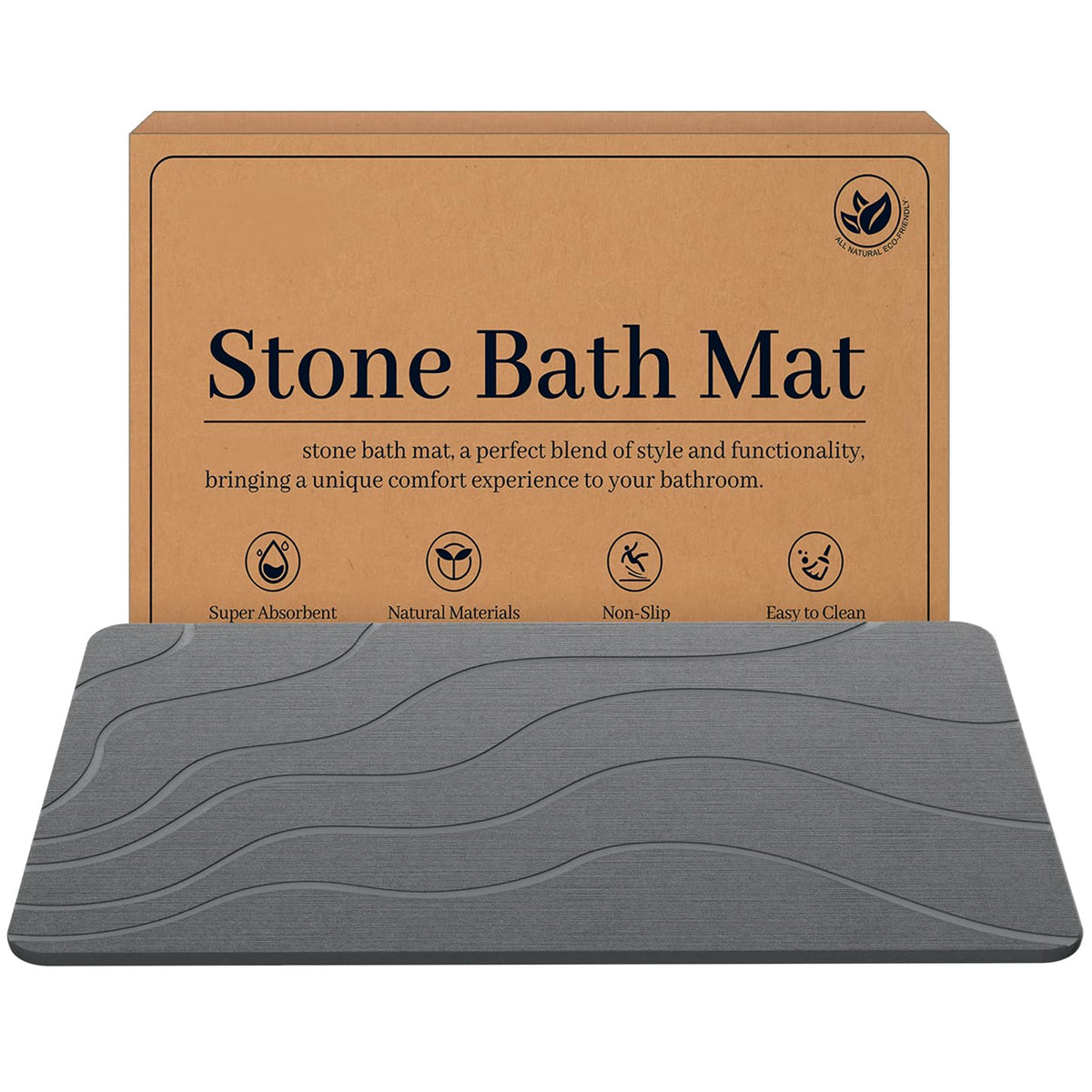 Jiloma Stone Bath Mat Diatomite Stone Mats for Bathroom Non-Slip Diatomaceous Earth Mat Super Absorbent Bathroom Floor Mat Natural Easy to Clean (24 * 16 Grey)