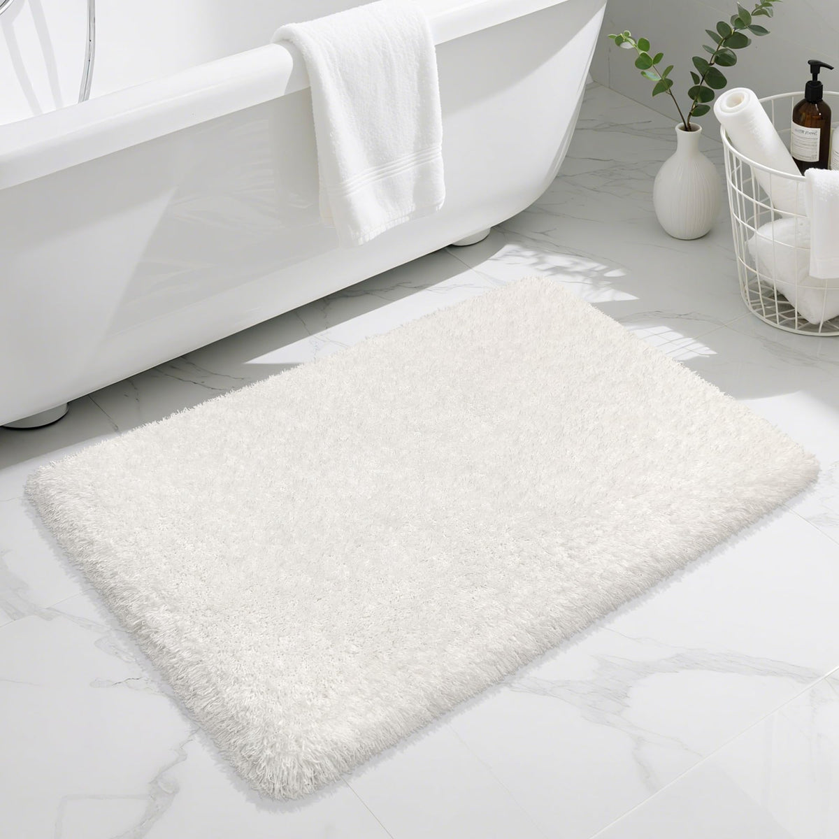 White Bathroom Rugs Non Slip 24"x16",Absorbent Bath Mat Quick Dry