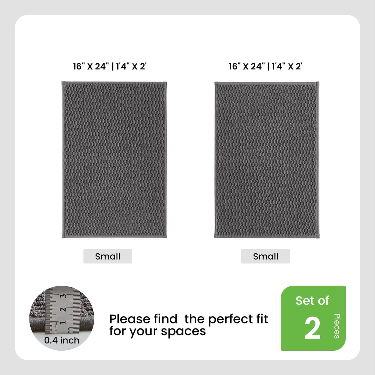 TYUU Bath Mat Set 2 Piece, Thin Bathroom Rugs Non Slip Washable Quick Dry