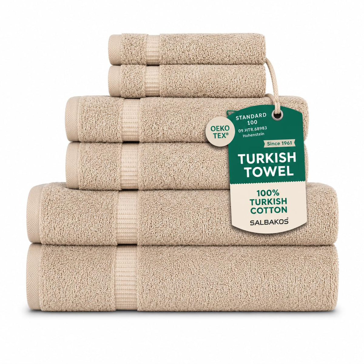 SALBAKOS 6-Piece 100% Turkish Cotton Hand Towels, 16x30 inch, White