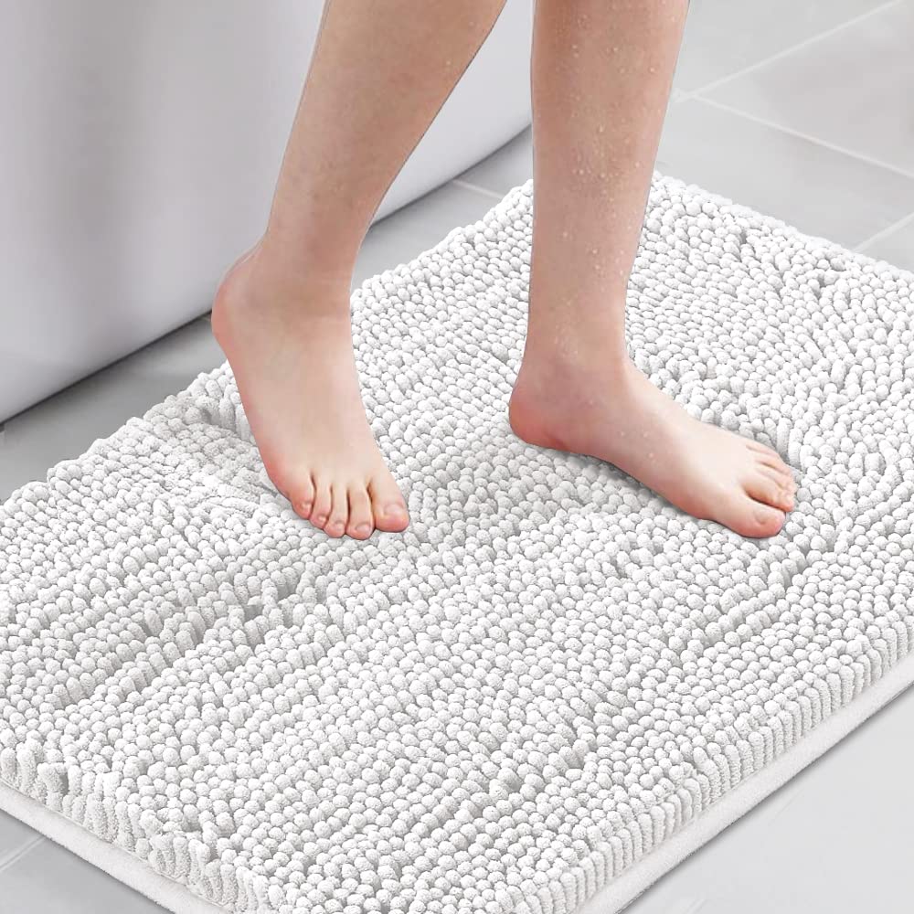 H.VERSAILTEX Navy Blue Bath Rug, Bath Mat Non Slip Bath Mats for Bathroom Floor, Bathroom Rug Extra Thick Chenille Rug 17" x 24" Absorbent Soft Shaggy Washable Dry Fast Plush Rugs for Bathtubs